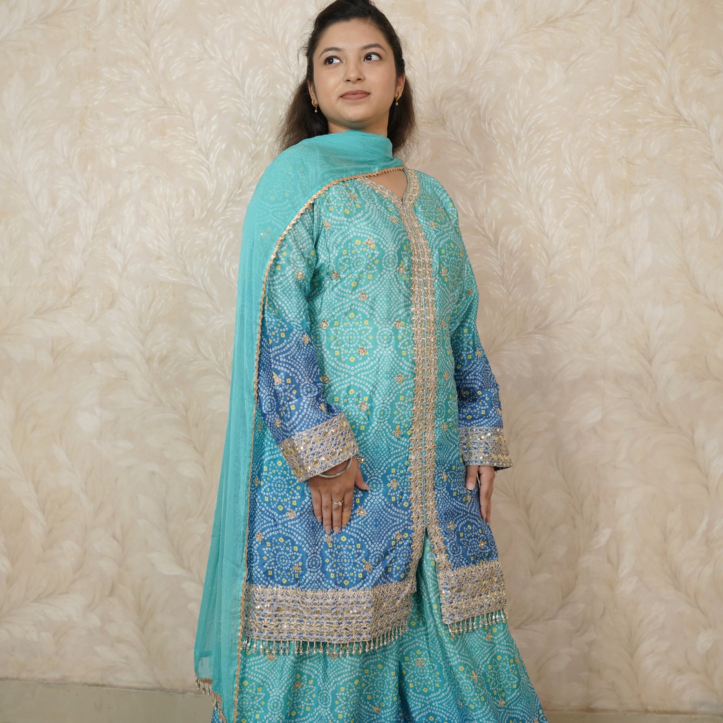 Hayat Bandhani Print With Palazzo Suit Set