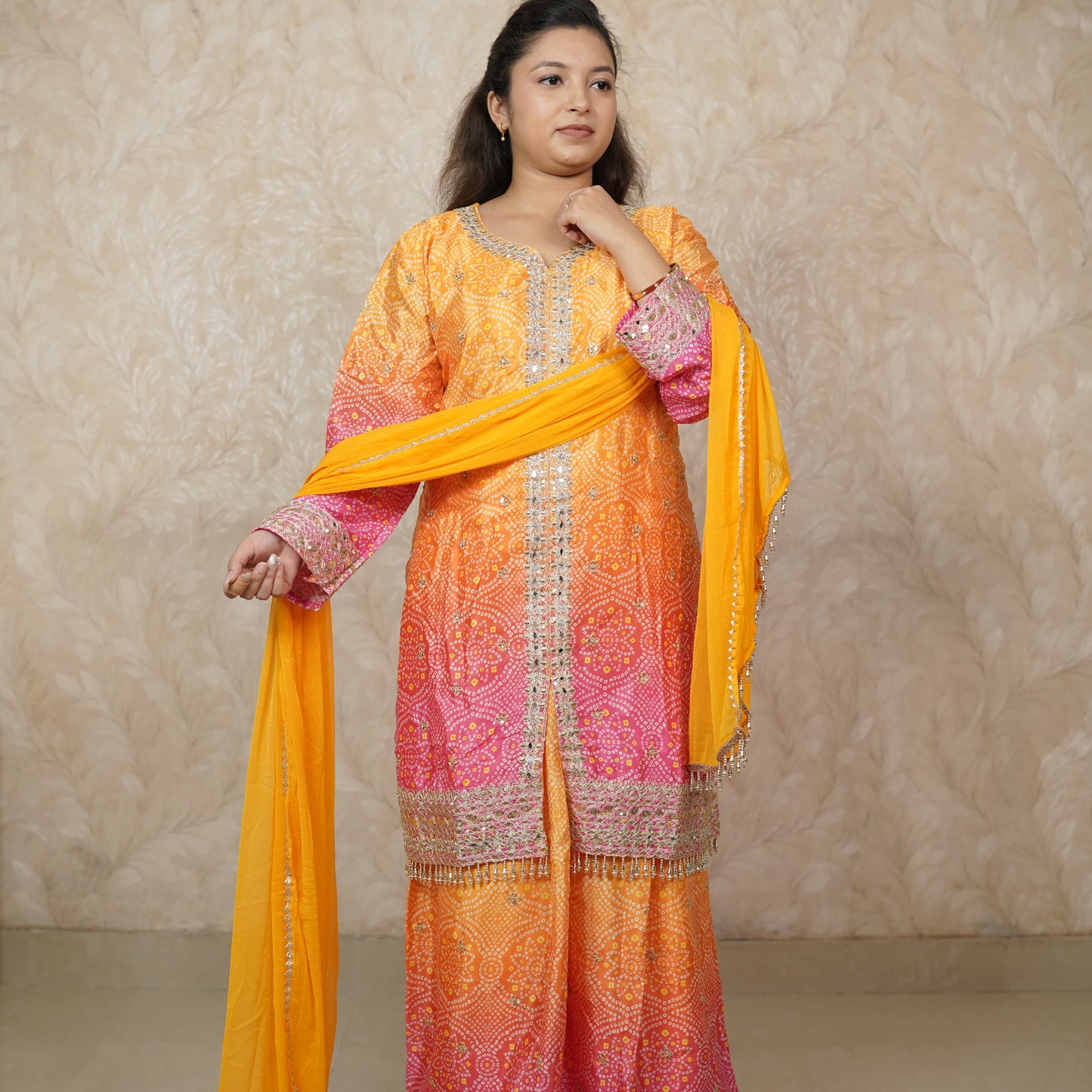 Hayat Bandhani Print With Palazzo Suit Set