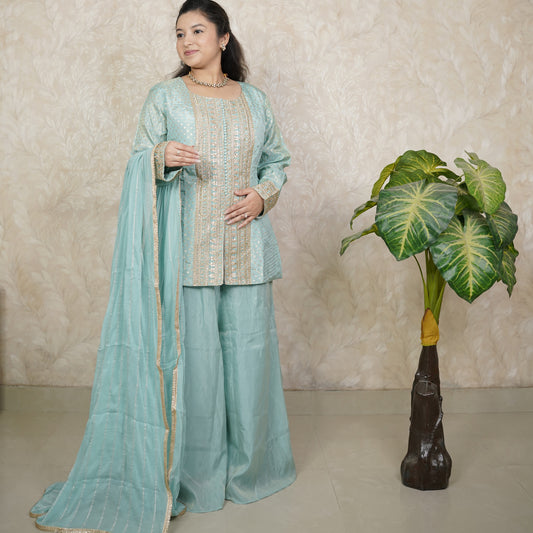 Straight Cut Kurti With Sharara Suit