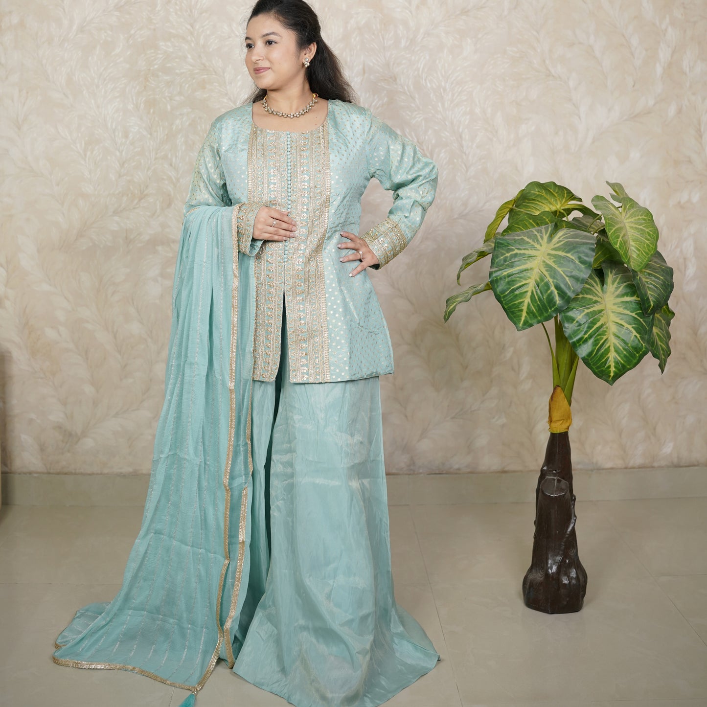 Straight Cut Kurti With Sharara Suit