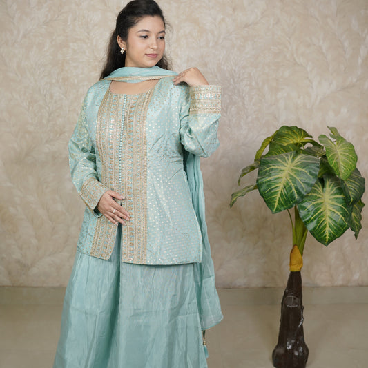 Straight Cut Kurti With Sharara Suit